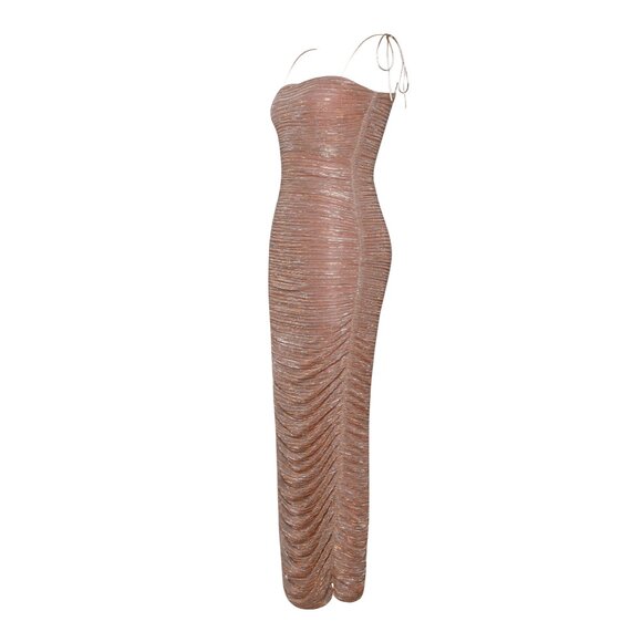 The Glint Rose Gold Ruched Chiffon Long Maxi Dress - Picture 7 of 8